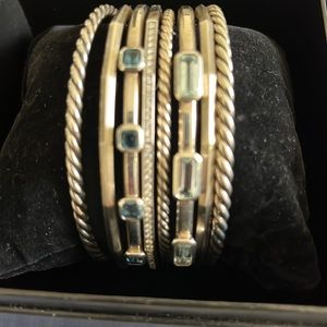 David Yurman Diamond & Blue Topaz cuff in Sterling Silver w original paperwork